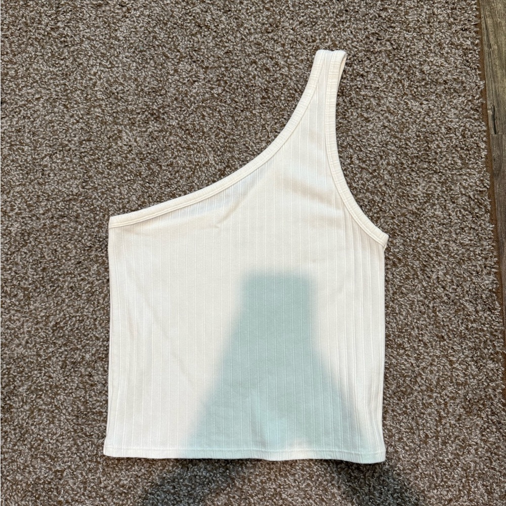 American Eagle Outfitters One-Shoulder White Ribbed Tank Top